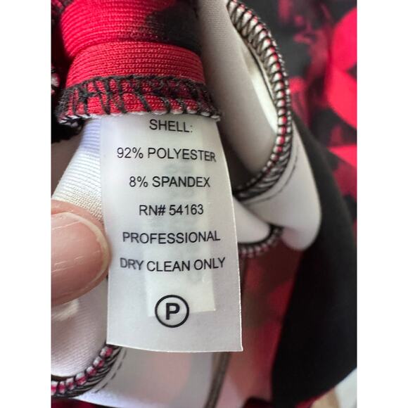 Red and Black Floral Scuba Calvin Klein Size 6 Dress - Picture 3 of 5